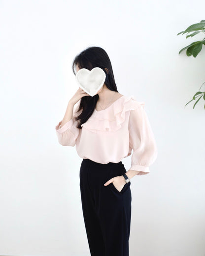 韓國Ruffle雪紡襯衫