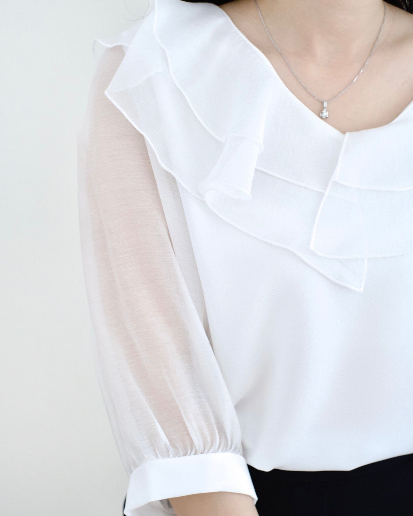 韓國Ruffle雪紡襯衫