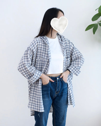韓國長袖格仔裇衫