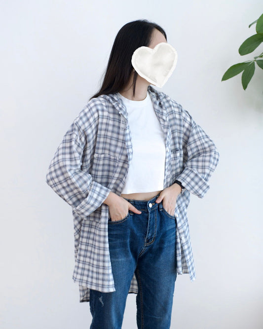 韓國長袖格仔裇衫