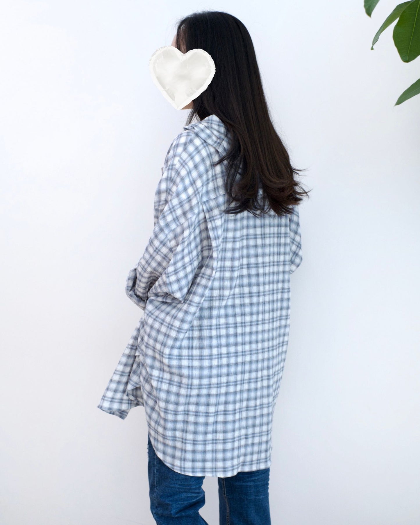 韓國長袖格仔裇衫