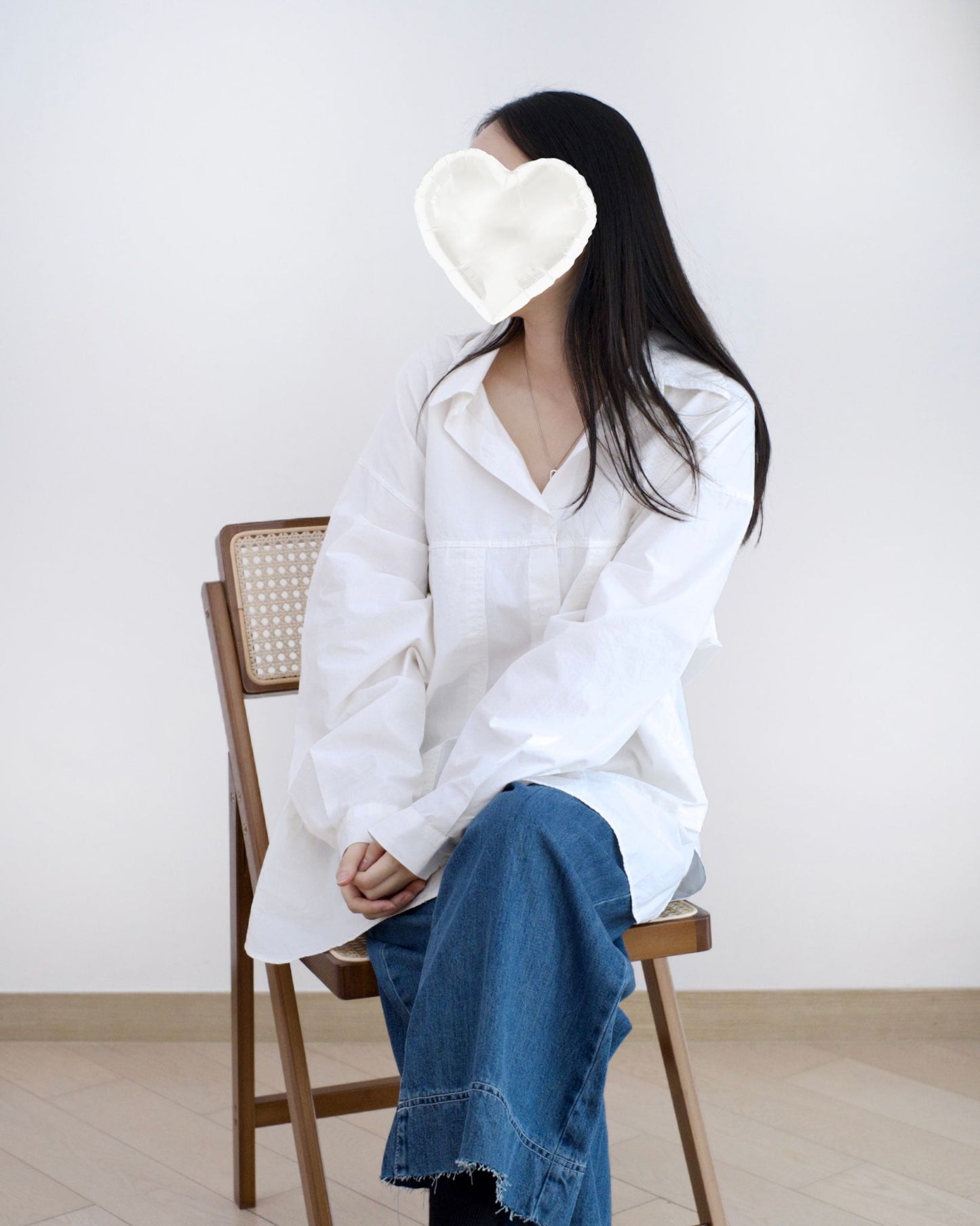 韓國大口袋長袖白裇衫