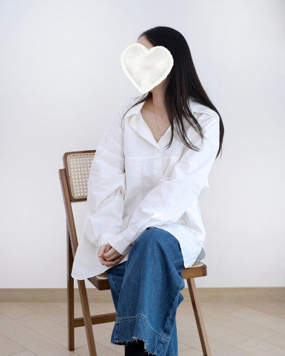 韓國大口袋長袖白裇衫