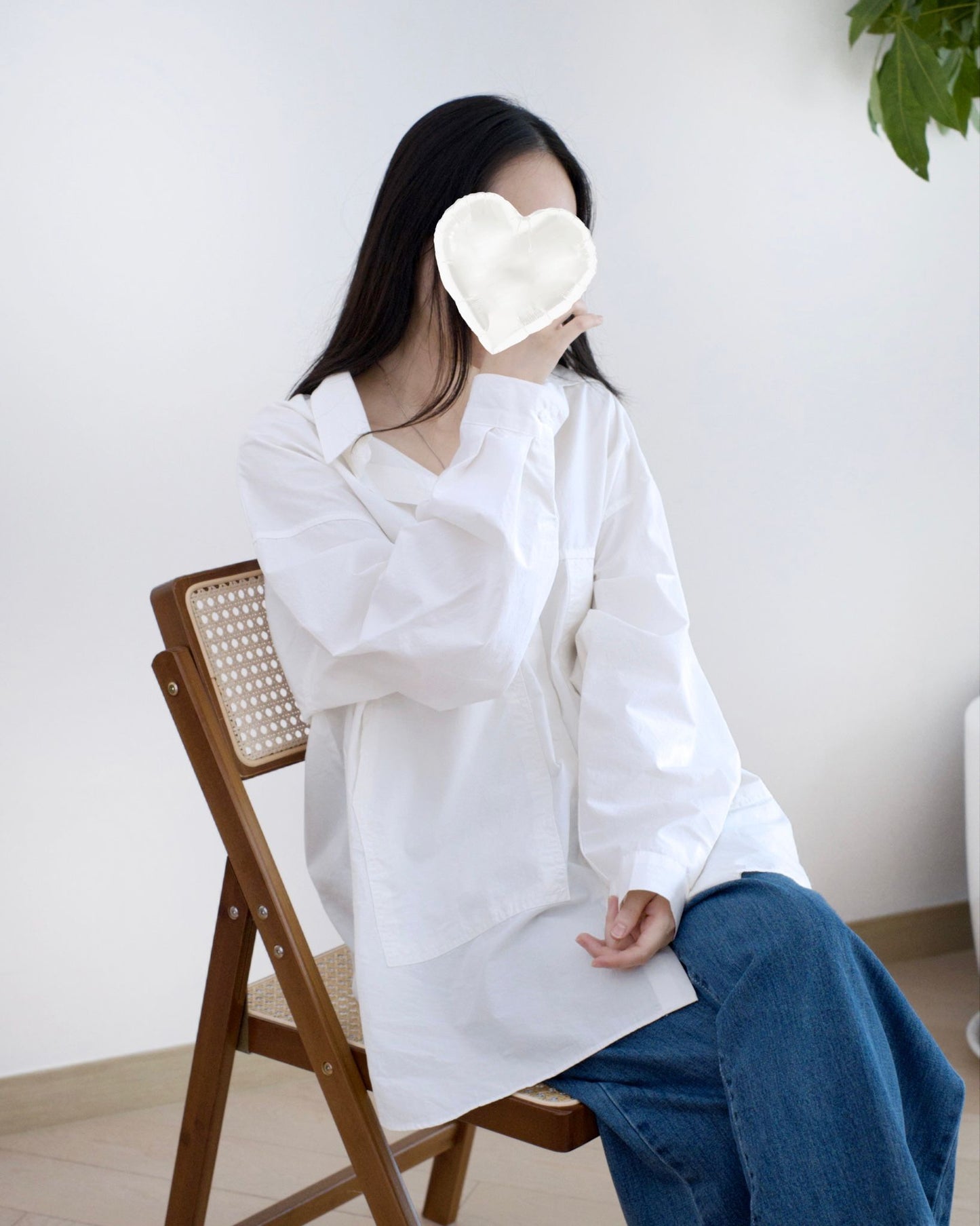 韓國大口袋長袖白裇衫