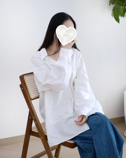 韓國大口袋長袖白裇衫