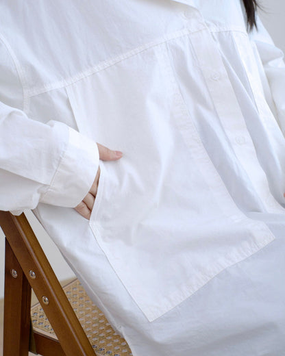 韓國大口袋長袖白裇衫