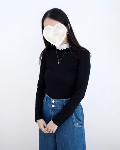 韓國絨毛假兩層高領Tee