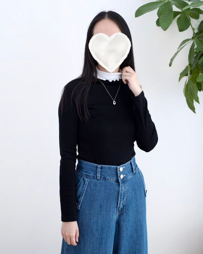 韓國絨毛假兩層高領Tee