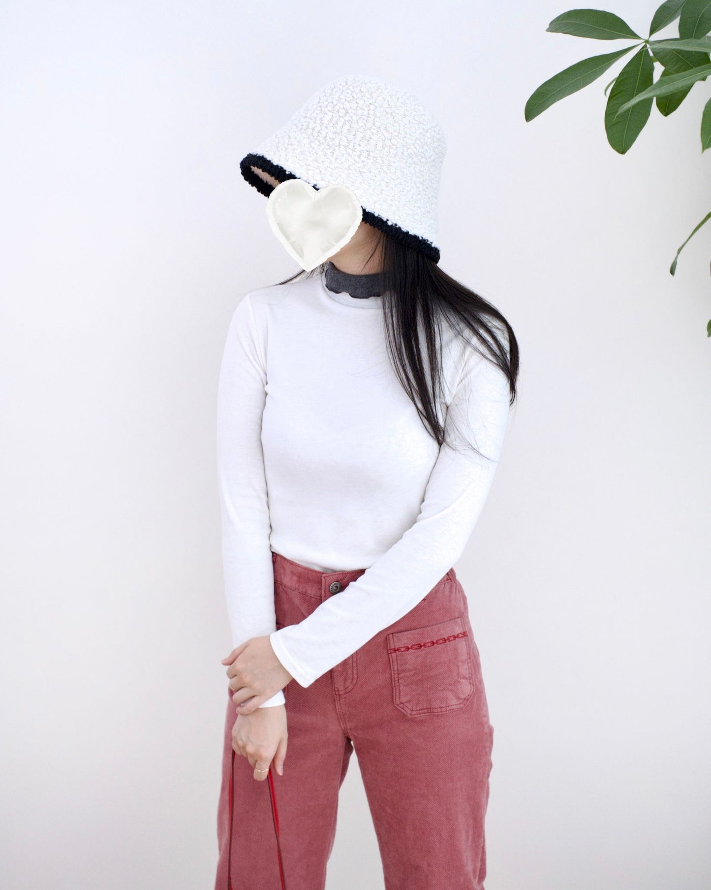 韓國絨毛假兩層高領Tee