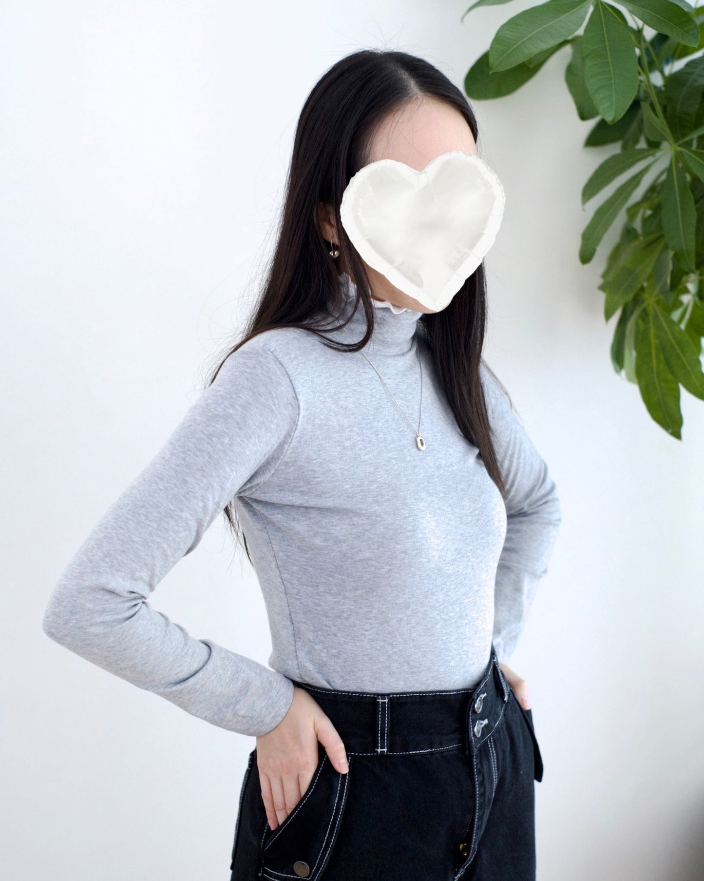 韓國絨毛假兩層高領Tee