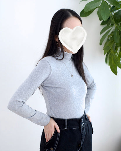 韓國絨毛假兩層高領Tee