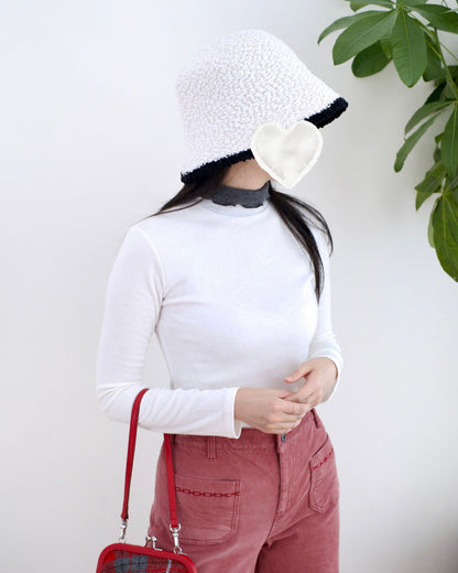 韓國絨毛假兩層高領Tee