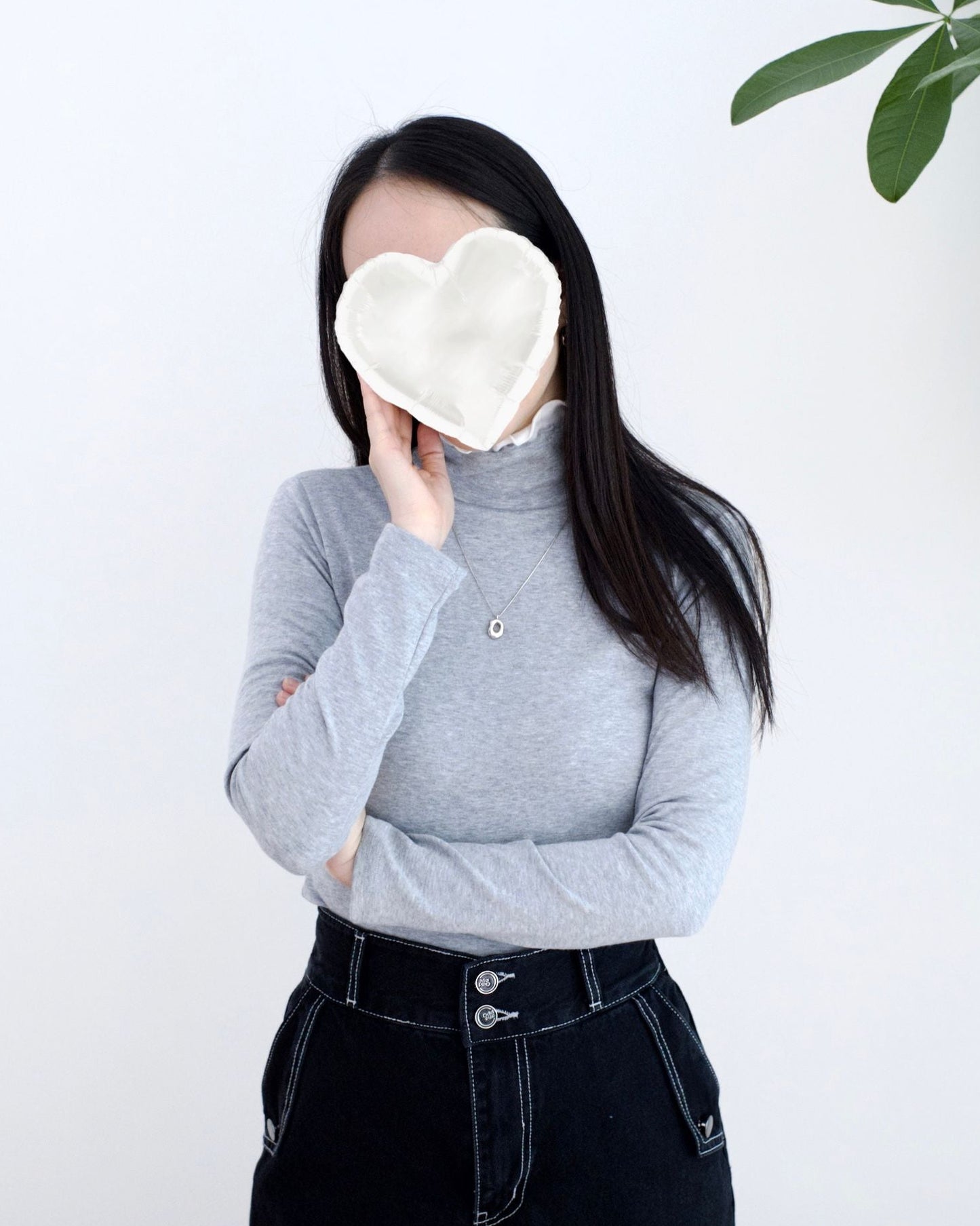 韓國絨毛假兩層高領Tee