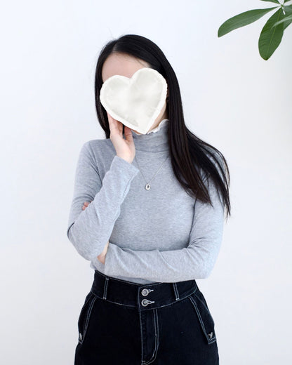 韓國絨毛假兩層高領Tee