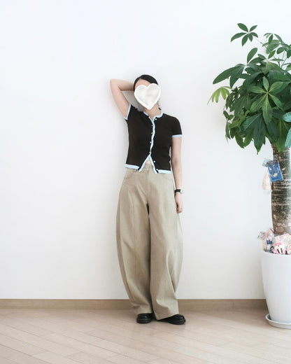 韓國彎刀闊筒扯布褲