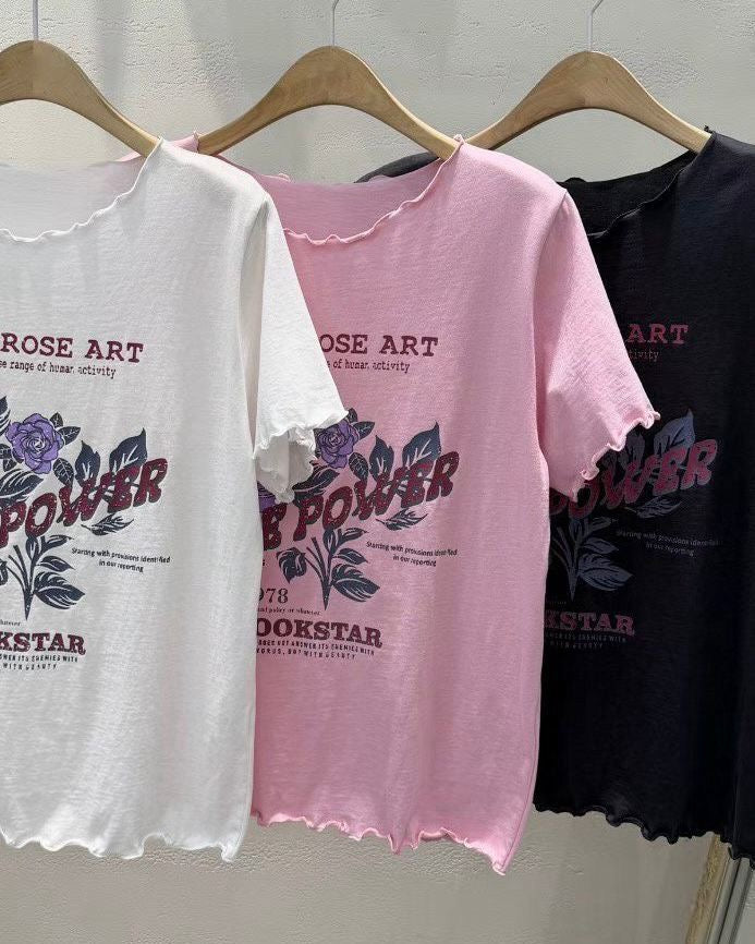木耳邊短袖印花圖案Tee
