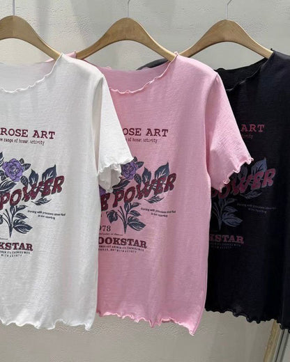木耳邊短袖印花圖案Tee