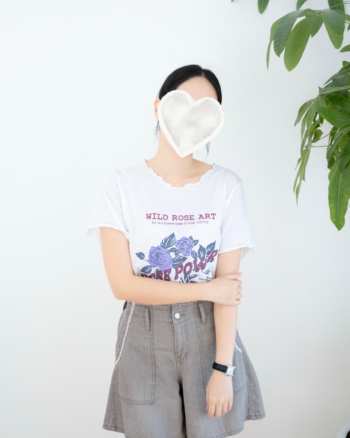 木耳邊短袖印花圖案Tee