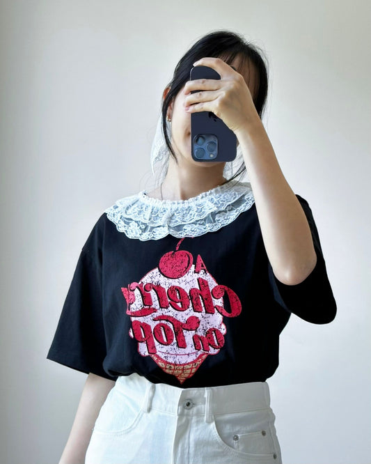 韓國Lace車厘子Tee