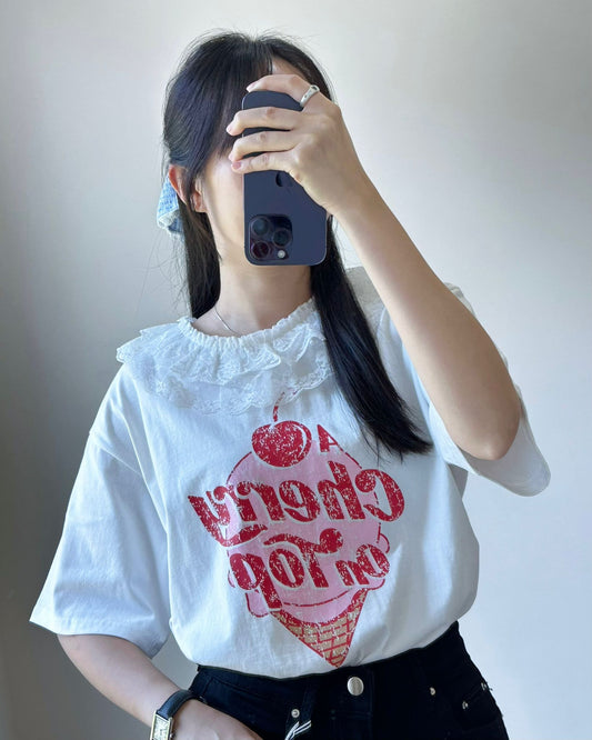 韓國Lace車厘子Tee