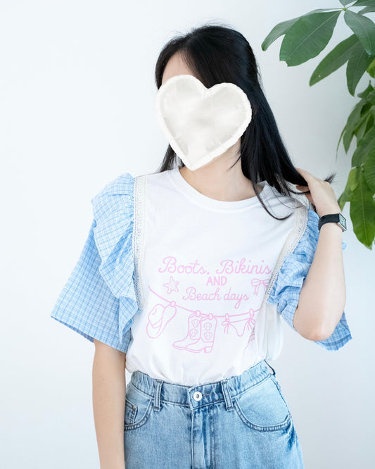 韓國格仔荷葉手袖Tee