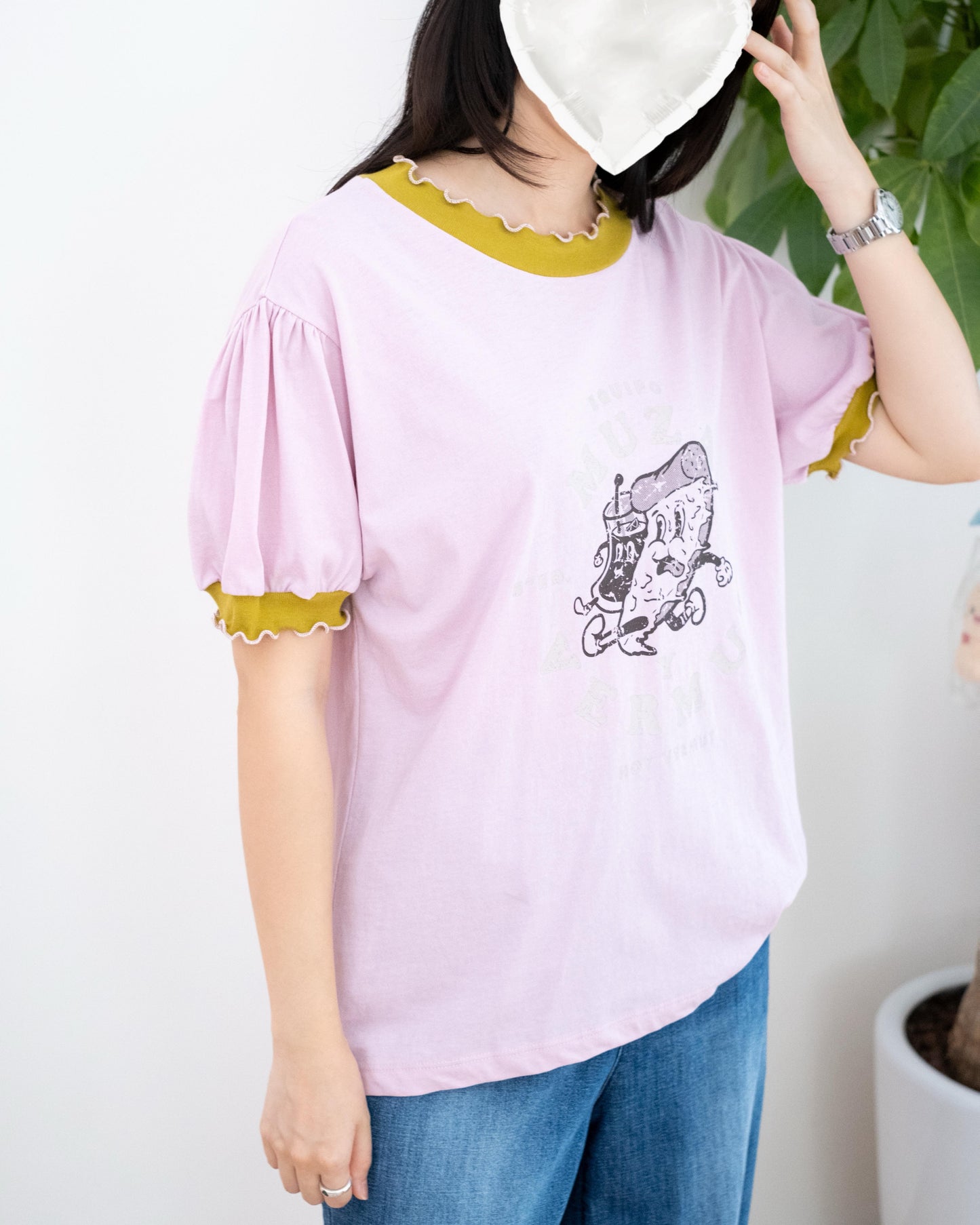 韓國撞色波浪邊Pizza Tee