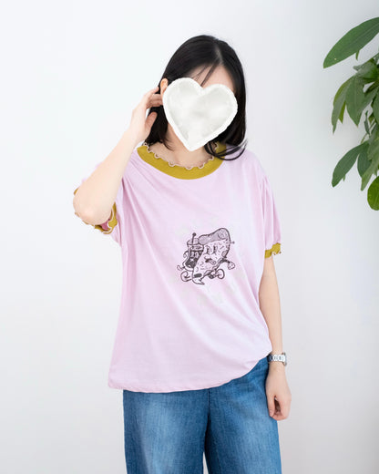 韓國撞色波浪邊Pizza Tee