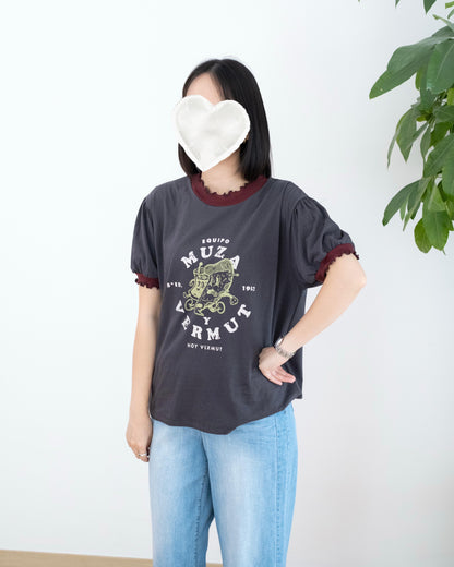 韓國撞色波浪邊Pizza Tee
