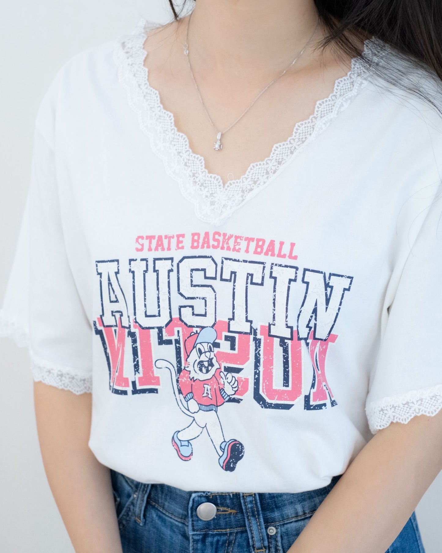 韓國lace併英文字Tee