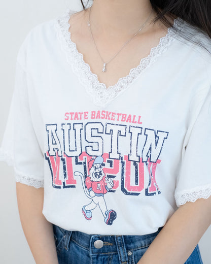 韓國lace併英文字Tee