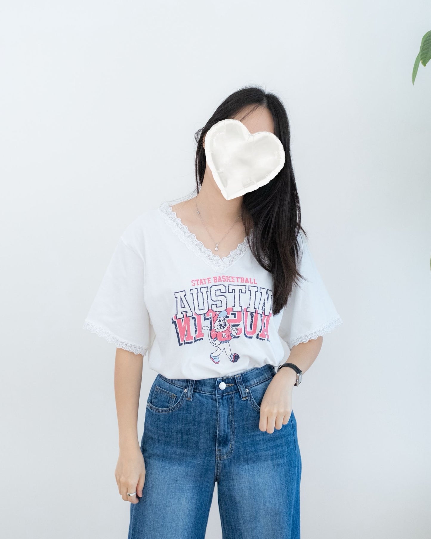 韓國lace併英文字Tee