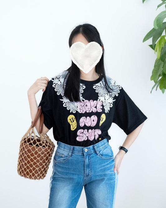 韓國花花Lace英文字Tee