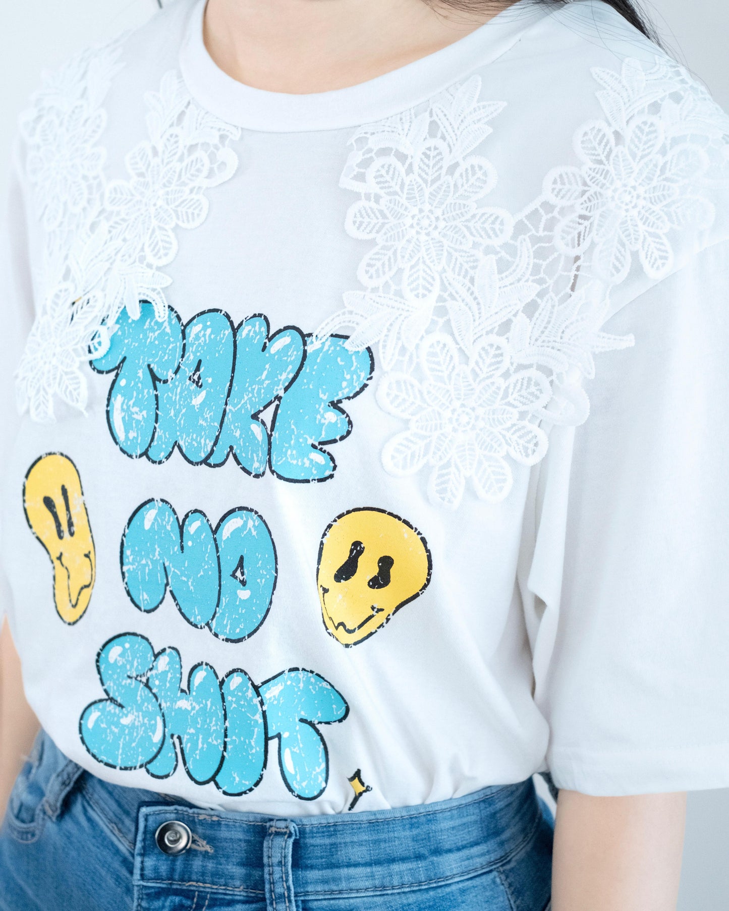 韓國花花Lace英文字Tee