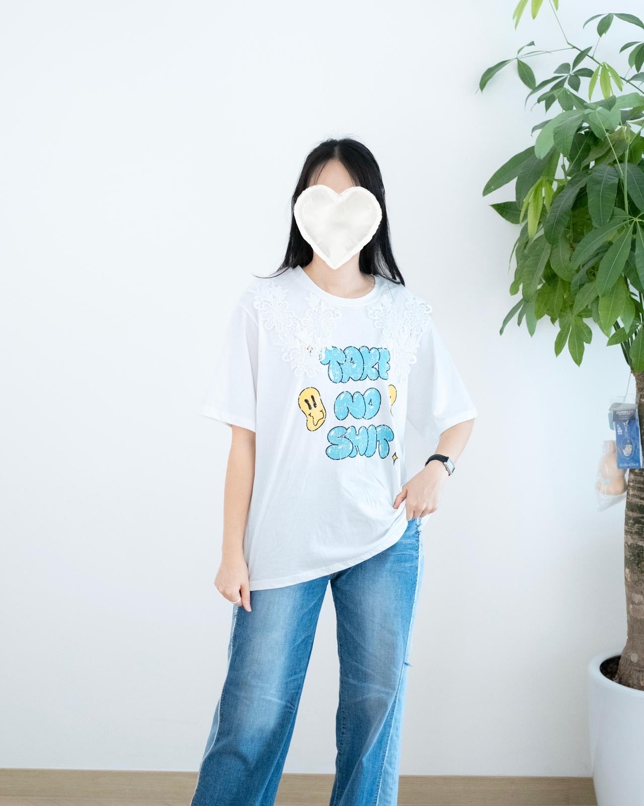 韓國花花Lace英文字Tee