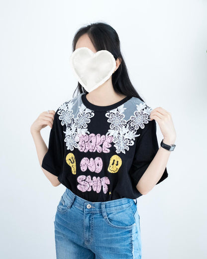 韓國花花Lace英文字Tee