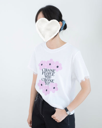 韓國Lace併英文字圖案Tee