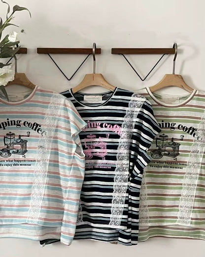 橫間印花Lace英文字Tee
