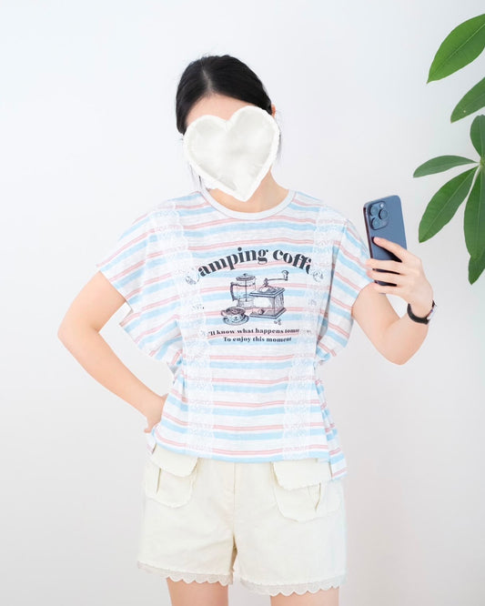 橫間印花Lace英文字Tee