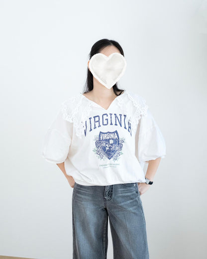 英文字Lace復古Top