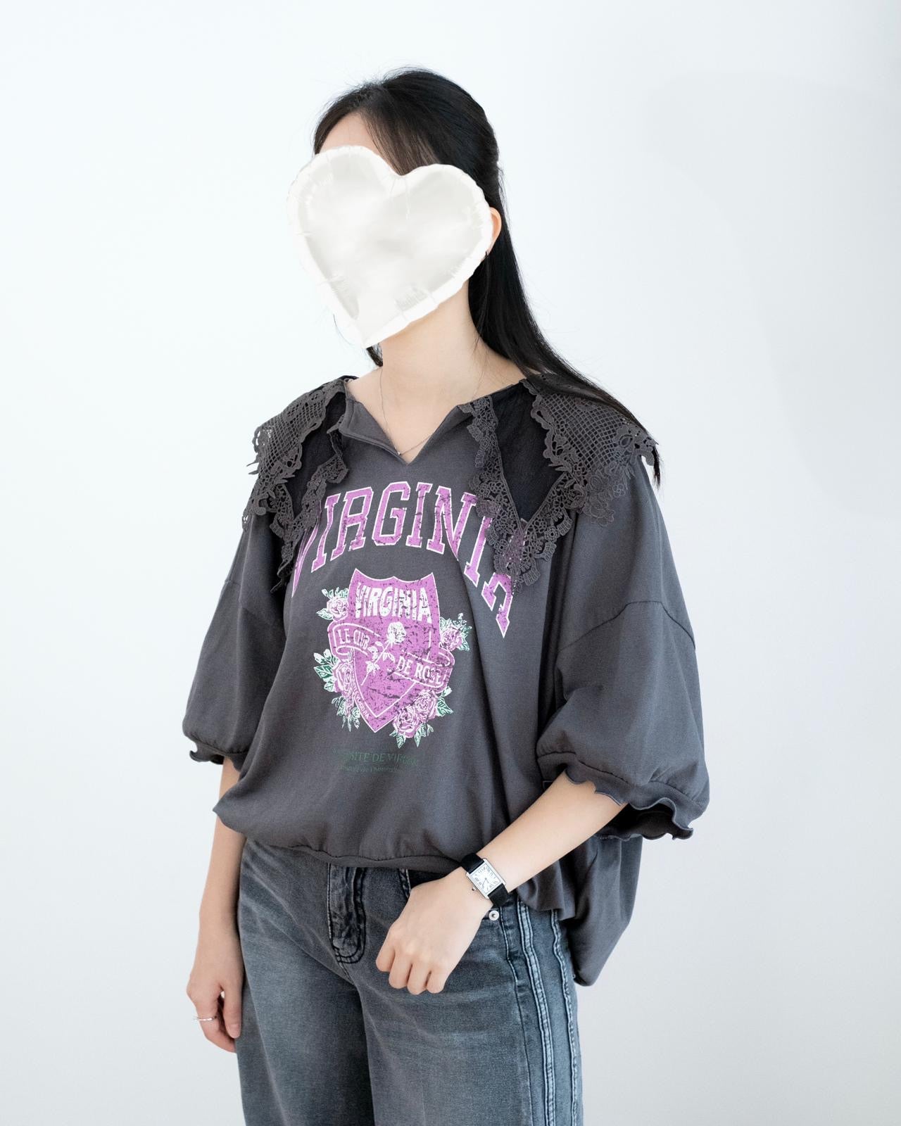 英文字Lace復古Top