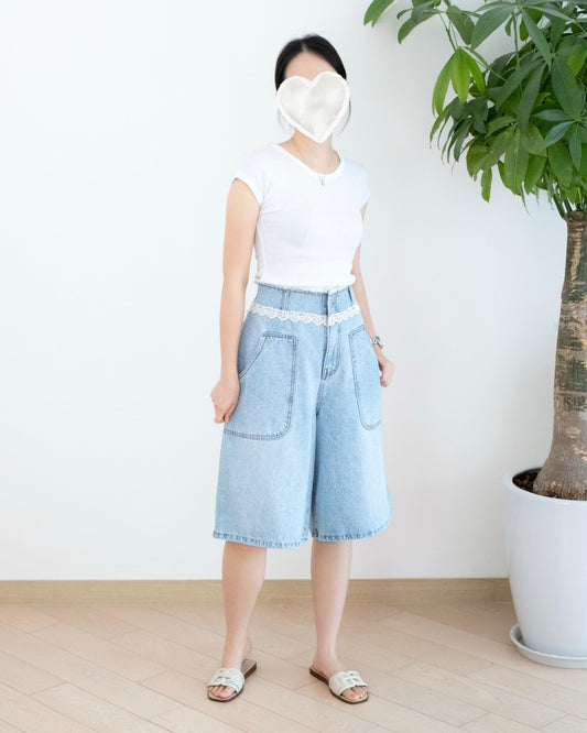 Lace花邊五分牛仔短褲