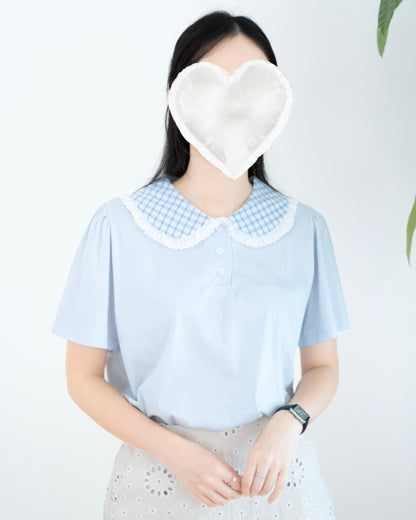 格仔娃娃領拼接Tee