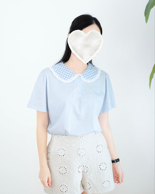 格仔娃娃領拼接Tee