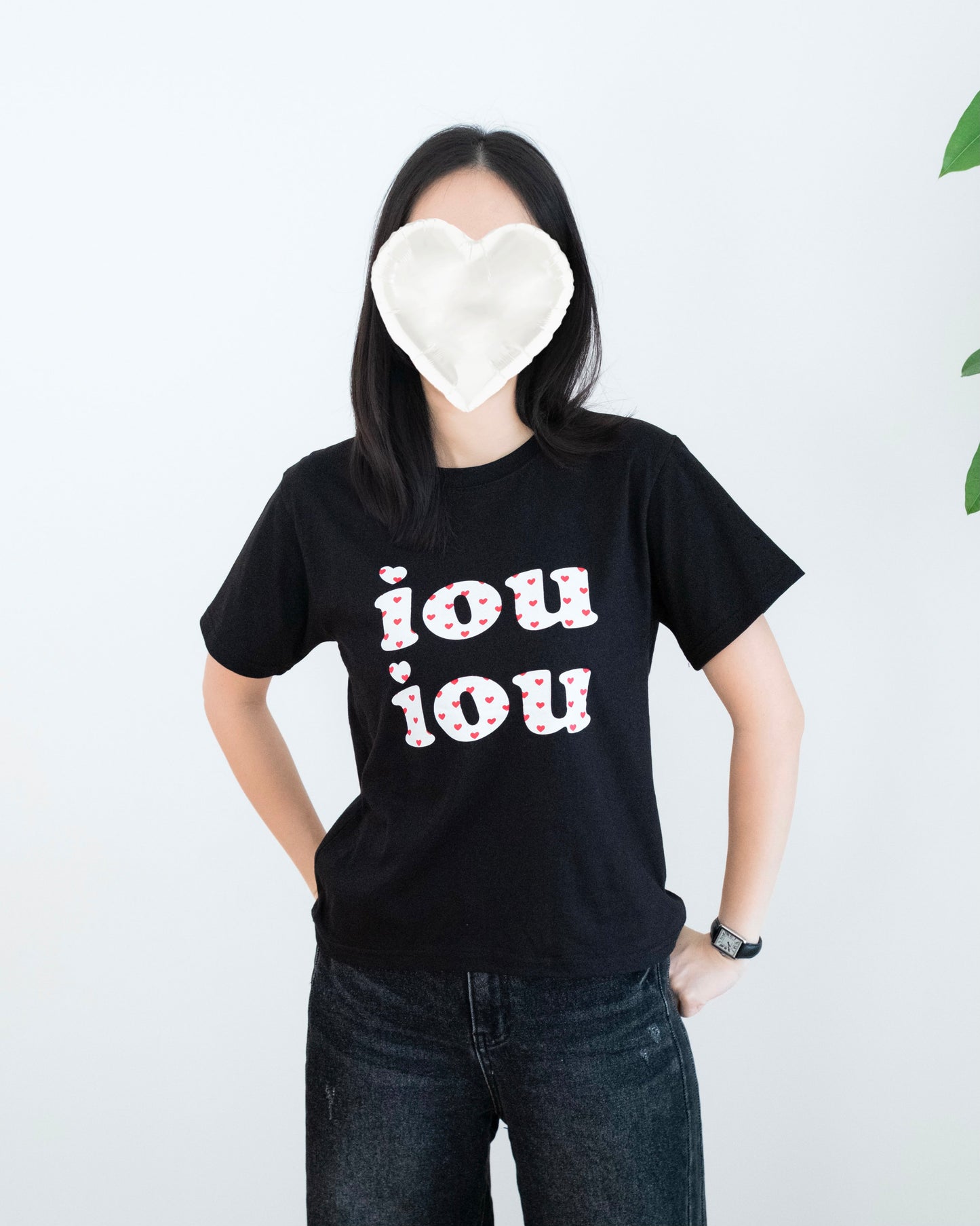 "IOU"印花心心圖案Tee