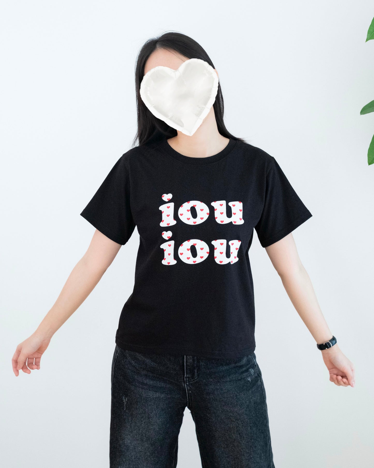 "IOU"印花心心圖案Tee