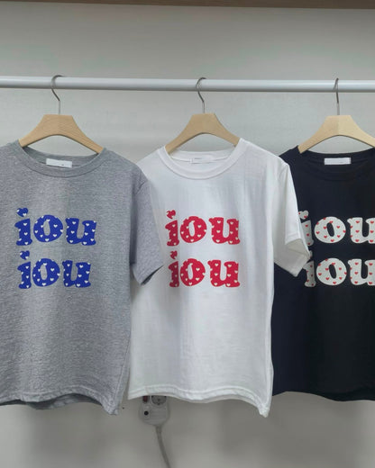 "IOU"印花心心圖案Tee