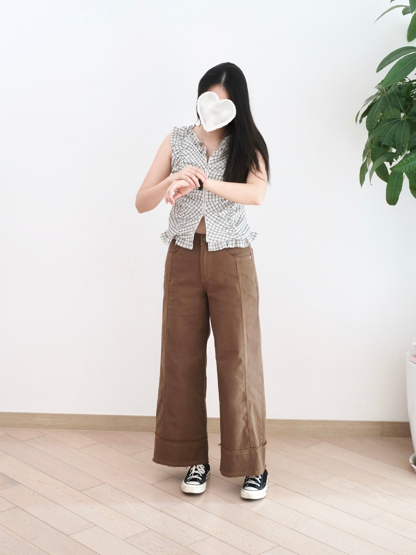 Moci 明線蘇蘇闊筒扯布褲