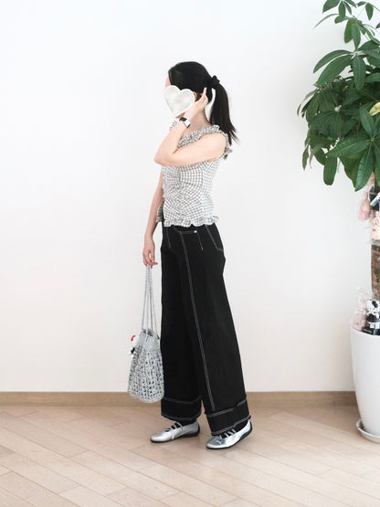 Moci 明線蘇蘇闊筒扯布褲