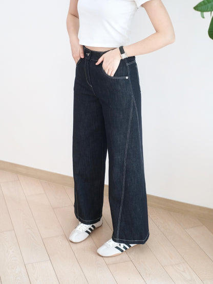 Moci 斜骨闊腳牛仔褲