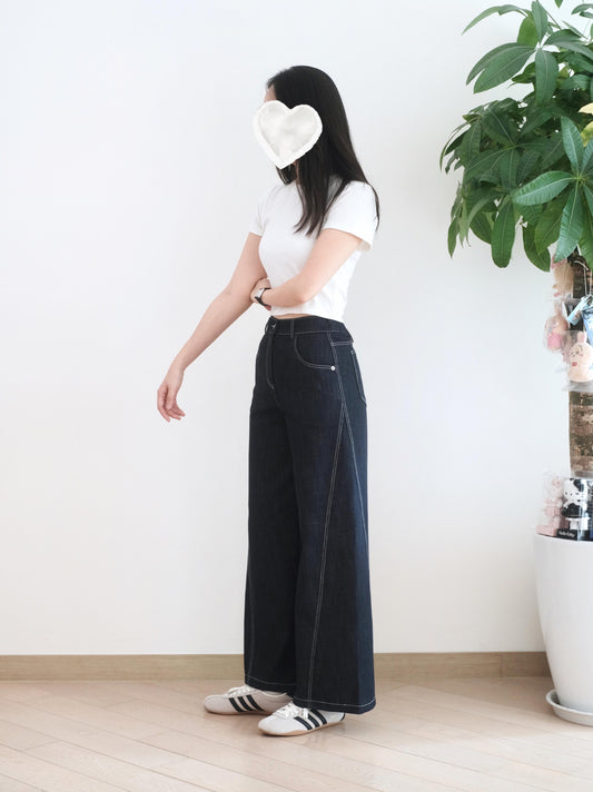 Moci 斜骨闊腳牛仔褲